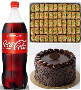 Çikolatalı Yaş Pasta 1 kg Fıstıklı Baklava 1 Litre Cola Menü